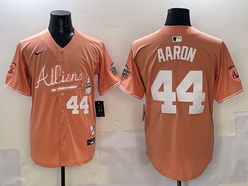 Men Atlanta Braves #44 Aaron Orange Five generations Joint Name 2025 Nike MLB Jersey style 5